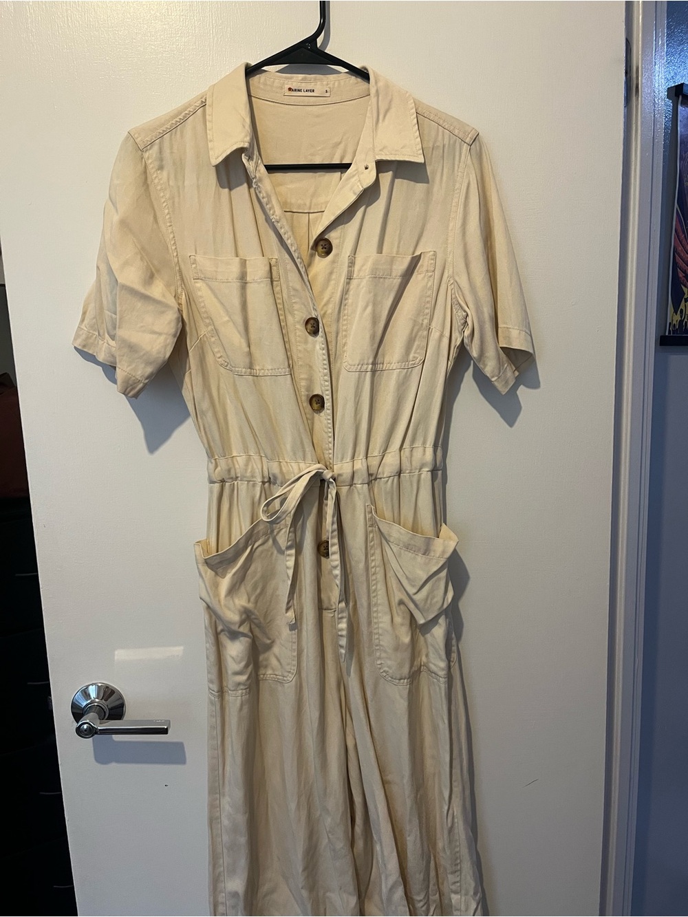 Marine Layer Cream Utility Jumpsuit with Tie Waist